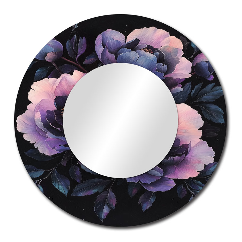 Fleurs de pivoines roses et mauves - art mural traditionnel en miroir - imprimé sur métal, 29 po x 29 po