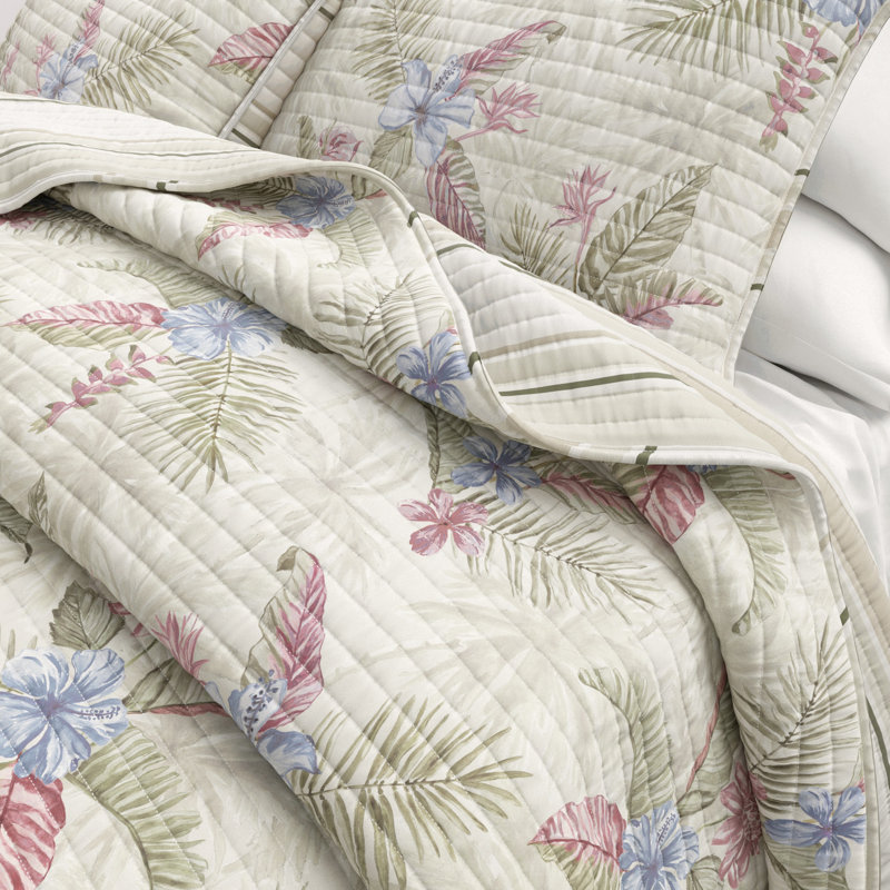 Ensemble de courtepointe en coton, Floral tropical, Courtepointe double et 2 taies décoratives standa