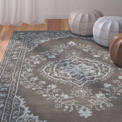 Samaniego Hand Tufted Viscose/Wool Oriental Rug in Dark Gray