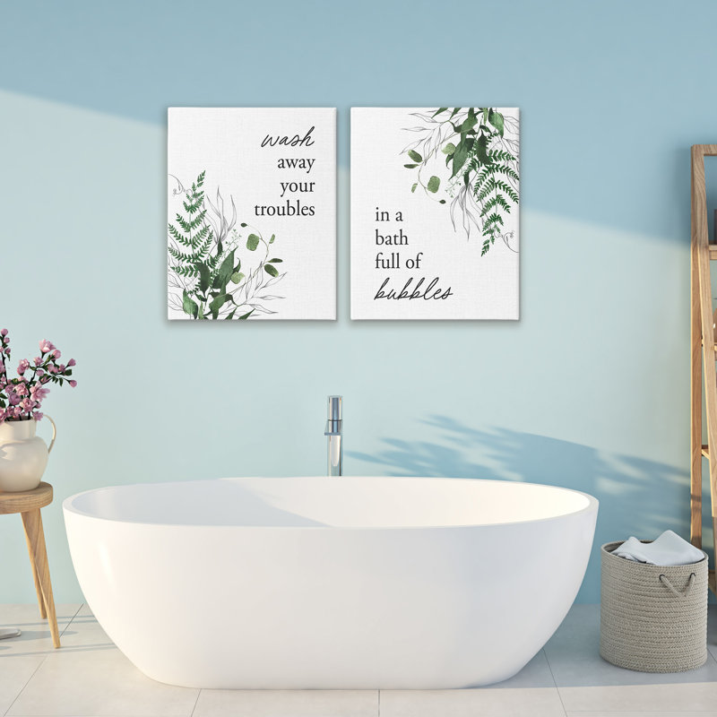 Ensemble de 2 toiles avec bain à bulles et feuillage de forêt, design par lettré et doublé, H 20 po x l 16 po