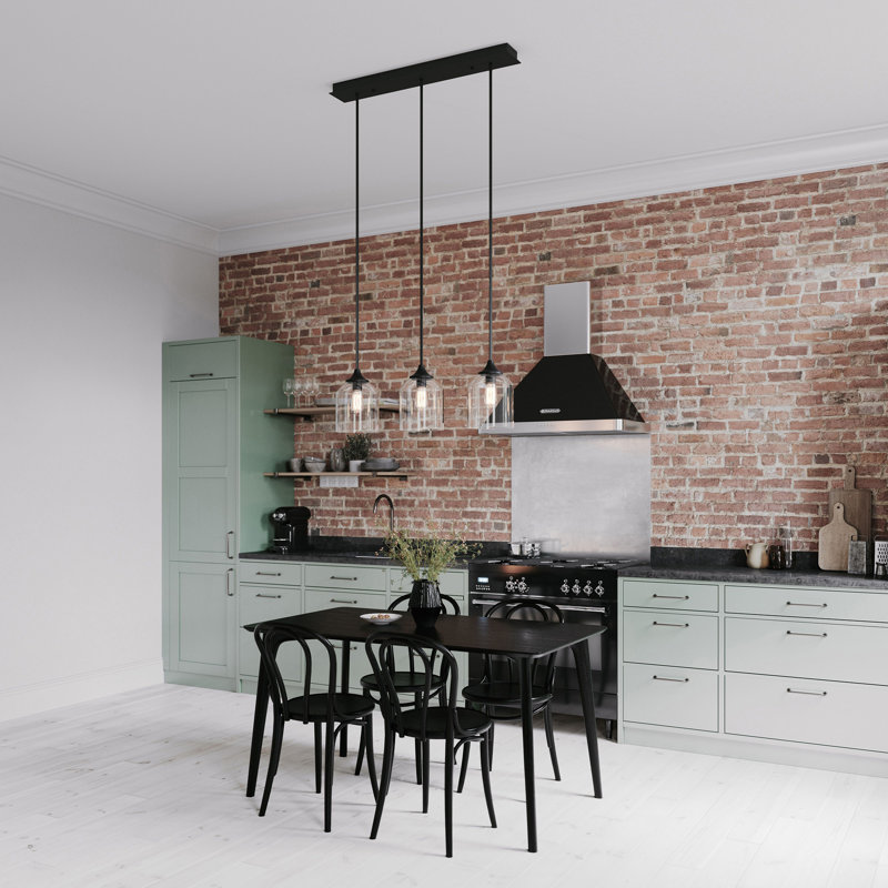 Luminaire suspendu linéaire à 3 lumières pour îlot de cuisine, Noir
