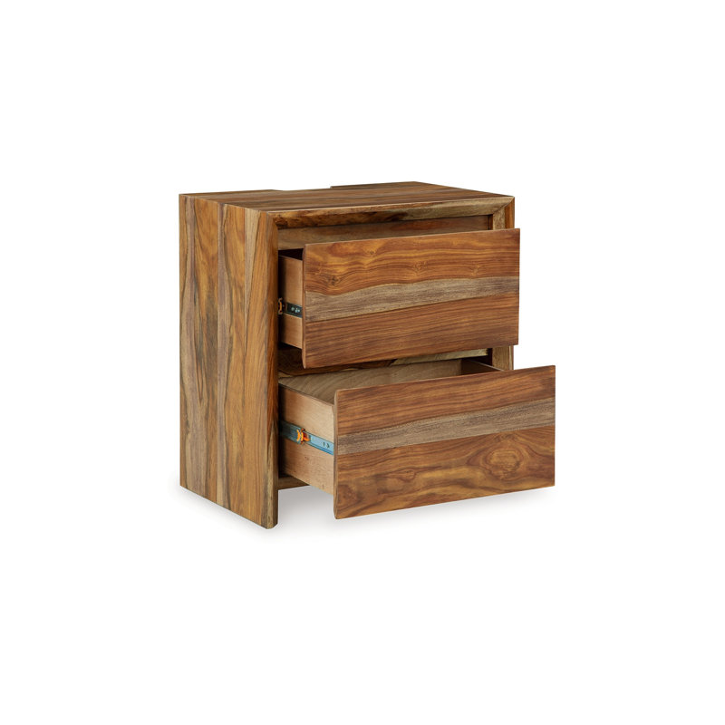 Table de chevet 2 tiroirs Donni, finition en bois de sheesham brun, 24 po