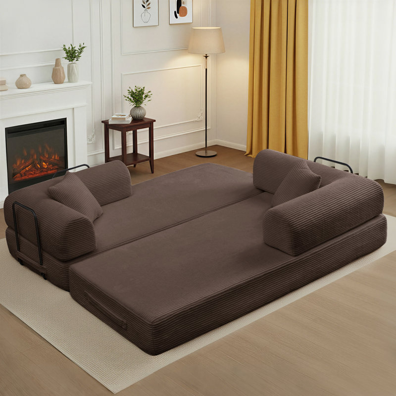 Canapé-lit 89 po en mousse à compression avec 2 coussins - sans assemblage requis, H 26,4 po x l 89 po x P 35,4 po, Brun