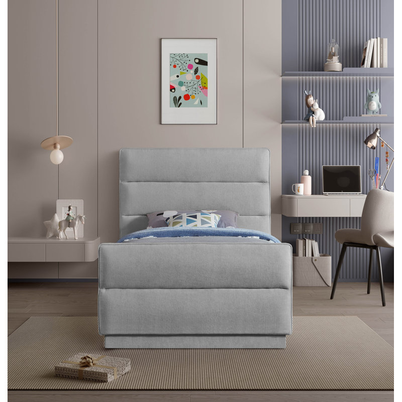Lit tapissier standard capitonné Paxton, Simple, Grey Chenille Fabric