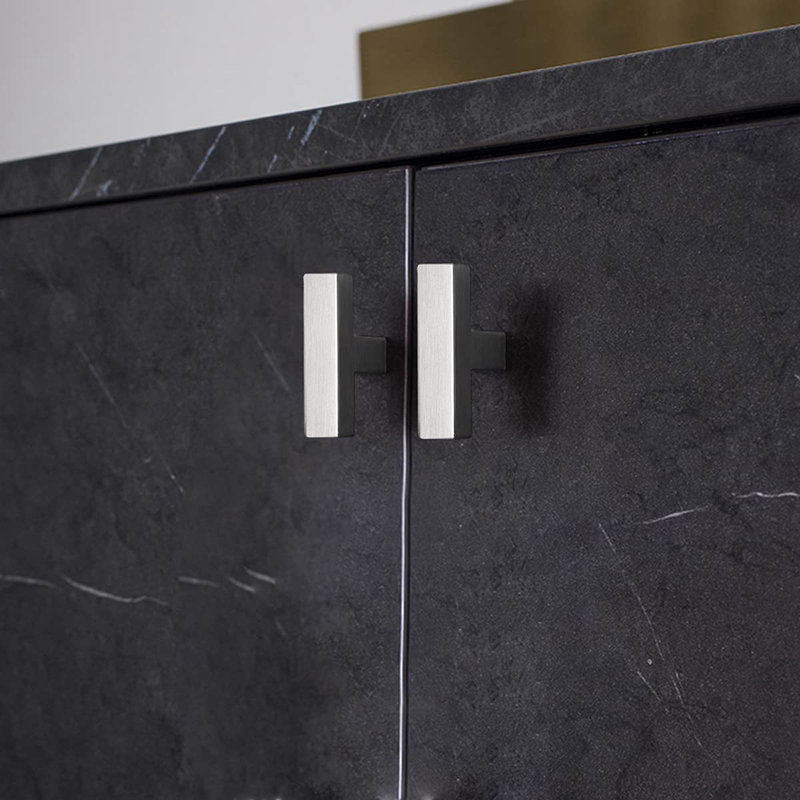 Classica 2" Square Brushed Nickel T Bar Knob - Contemporary Hardware for Drawers & Cabinets, Brushed Nickel