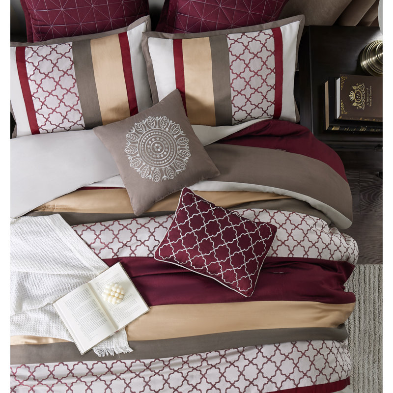 Queen Red and Taupe Microfiber 8-Piece Comforter Set