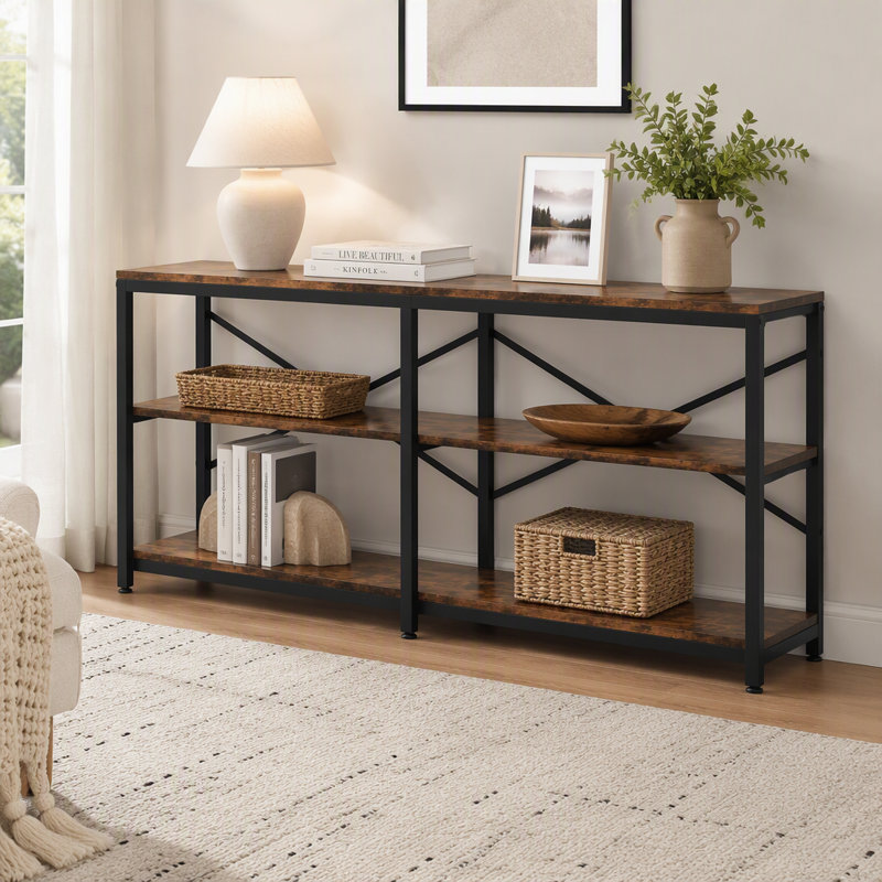 Console à 3 niveaux, canapé de vestibule de 70,9 po de long avec tablettes de rangement, Brown / Black, Brown