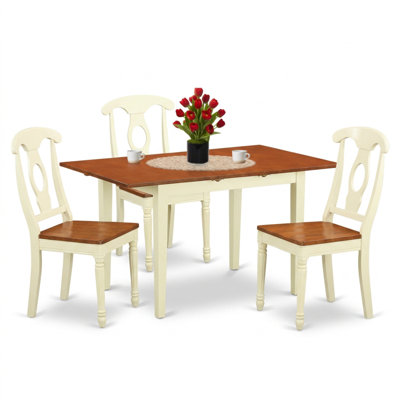 Buttermilk Cherry Solid Wood Rectangle 5 Piece Dining Set with Butterfly Leaf Ergonomic Backrest Chairs Wide Seats