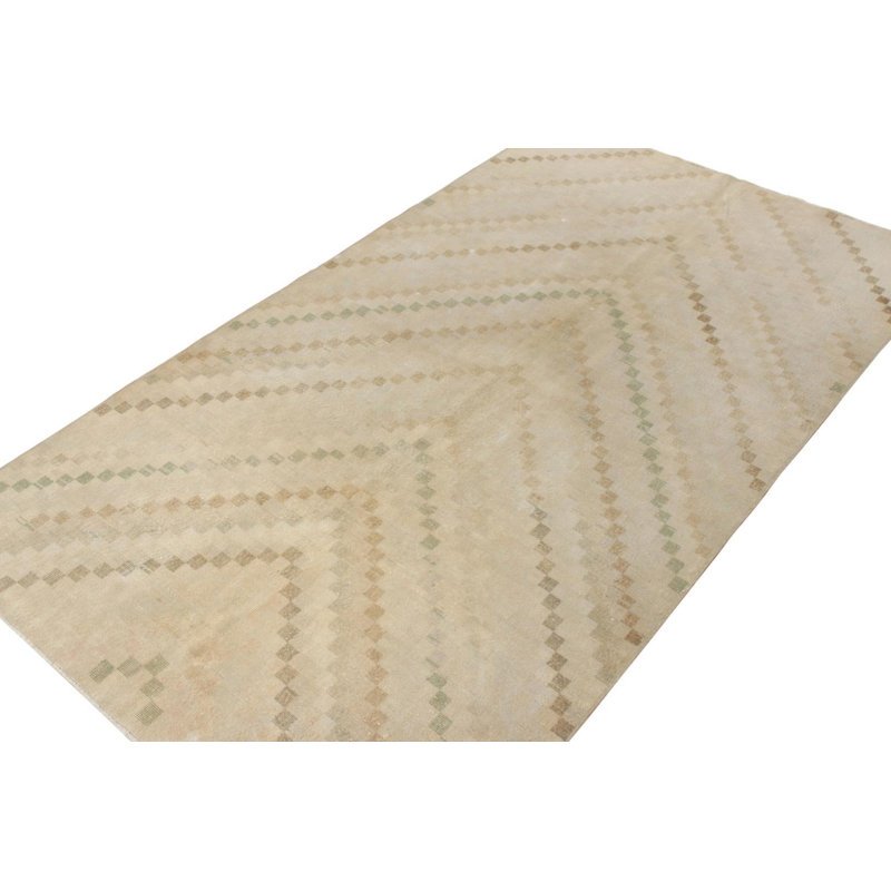 Wool Striped Area Rug in Beige