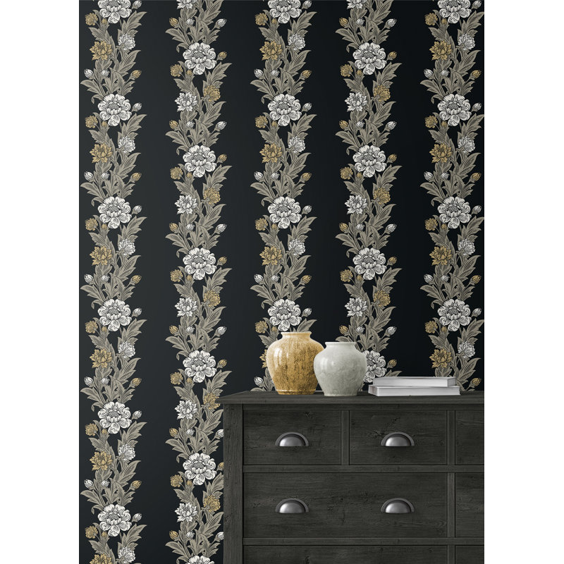 Rouleau de papier peint L 33 pi x l 20,9 po, Ébène / verge d'or