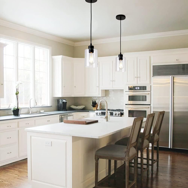 Modern Black Farmhouse Clear Glass Cylinder Pendant Lights - 3 Pack, 4.75" Shade, 2×58" Cord for Kitchen Island Decor, 2