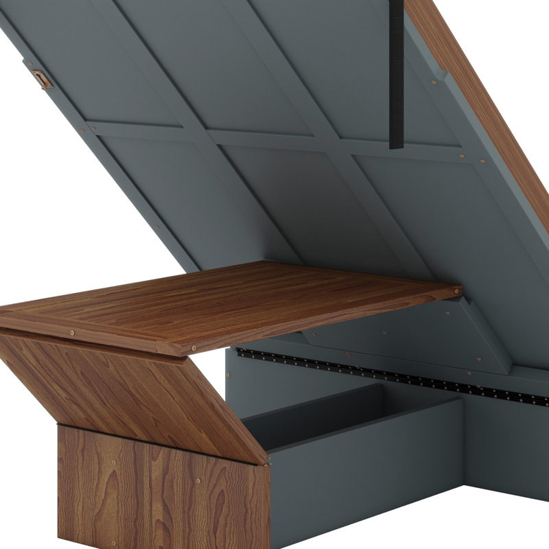 Lit escamotable avec bureau escamotable Murphy, Noyer / gris