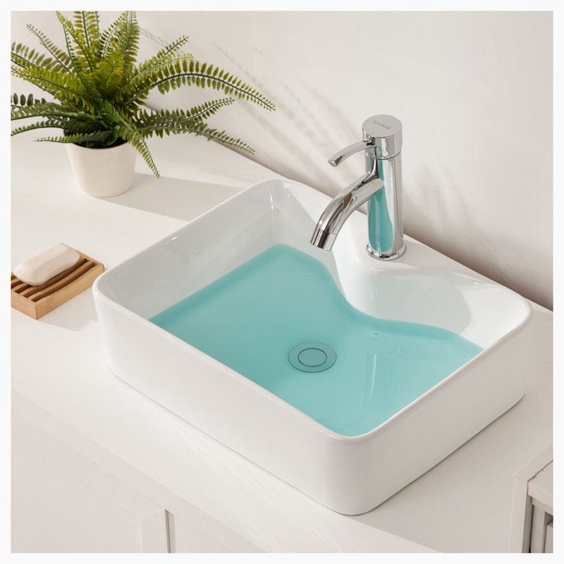 Hewei 15'' Ceramic Rectangular Vessel Bathroom Sink, White