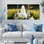 «White Delphinium Floral Meadow», reproduction d'art sur toile tendue sur toile (ensemble de 3)-1443216611