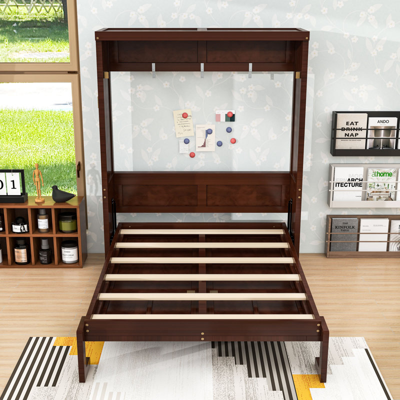 Lit escamotable en bois avec lattes, Lit double, Espresso
