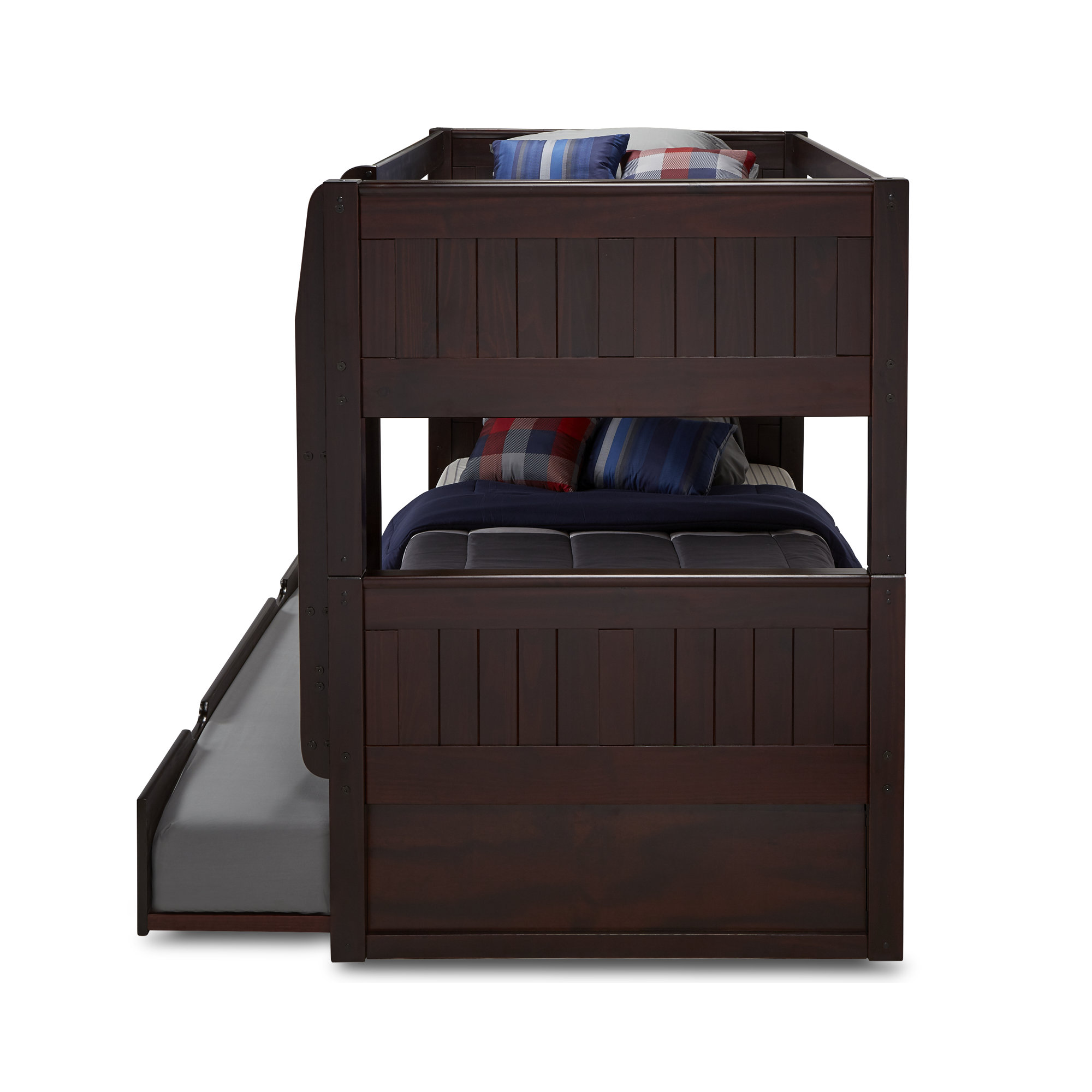 Aditya Kids Twin Over Twin Bunk Bed with Trundle, Cappuccino