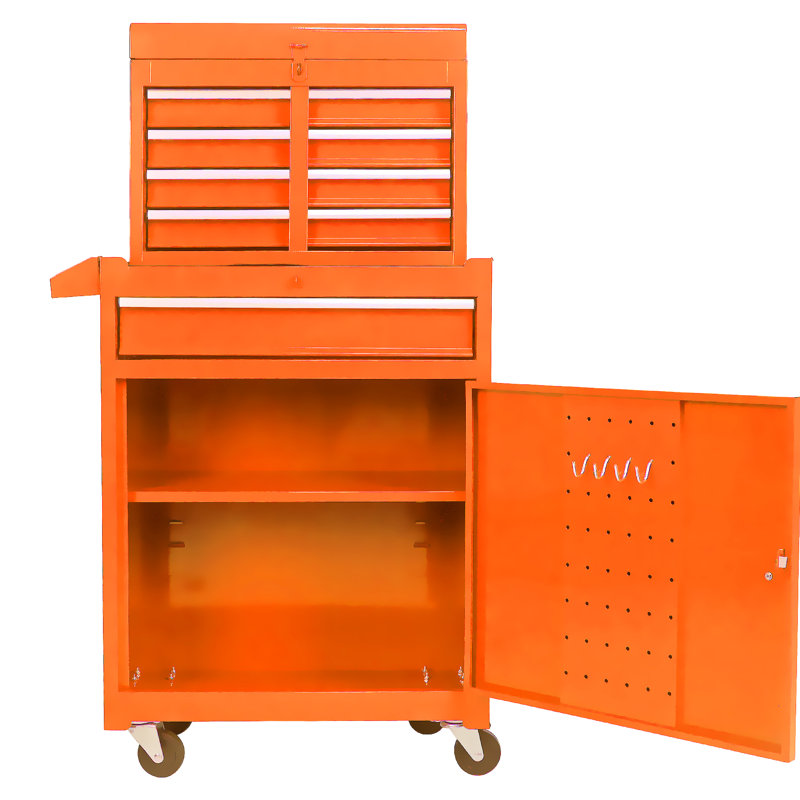 Armoire à outils en métal orange avec tablette réglable et poignées latérales verrouillables - atelier, Orange