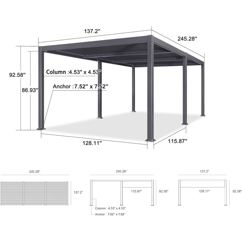 PURPLE LEAF Louvered Pergola 11' x 21' Aluminum Outdoor Pergola, 92.58"H x 245.28"W x 137.2"D