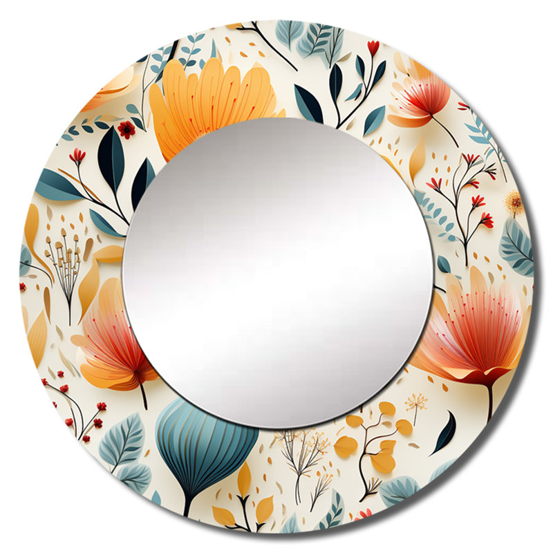 Composition de fleurs de couleur pastel botanique - miroir mural botanique, miroir décoratif rond Boho, impression d'art en métal