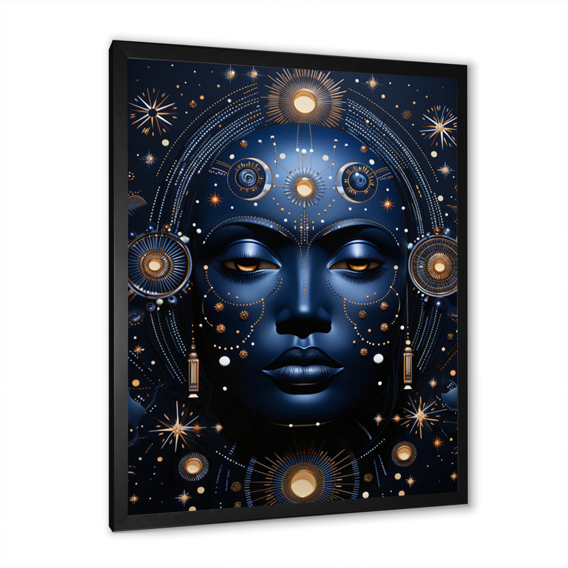 Holdin Native Art Blue Celestial Guardians III - impression, Cadre photo noir, H 20 po x l 12 po x P 1 po