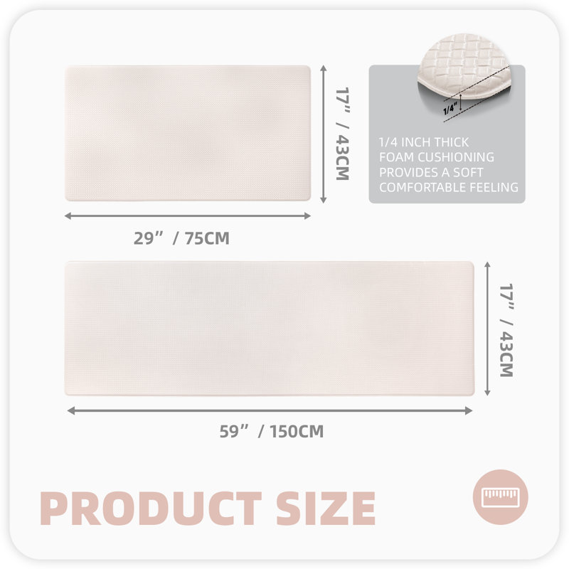 Vyolette Memory Foam Ant-Fatigue Non-Skid Kitchen Mat, Beige