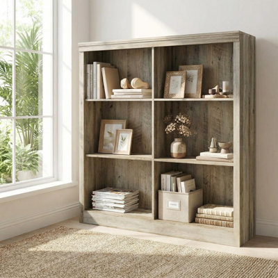 53" Tall 6-Cube Wooden Bookshelf Organizer, 3-Tier Open Storage Shelf with Anti-Tip Kit