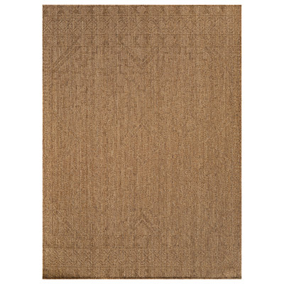 Geometric Border Easy-Care Jute-Style Indoor/Outdoor Flat Woven Area Rug