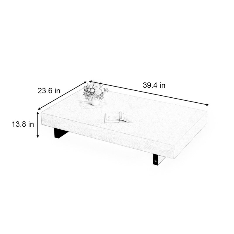 Simple rectangular rock slab floating coffee table, 13.8" H x 39.4" L x 23.6" W