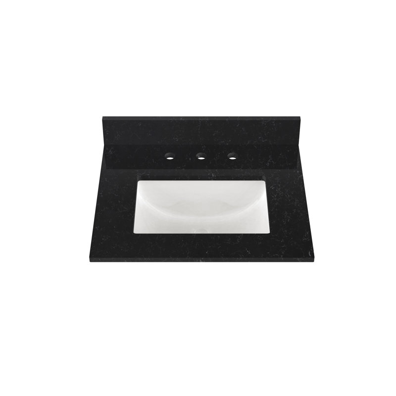 Plateau de meuble-lavabo simple 25 po avec lavabo en quartz 25 po, Noir Crysta