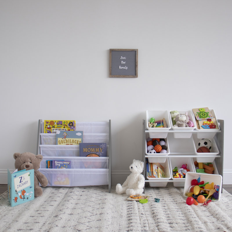 Organisateur de jouets pour enfants Nael, Gris mat / blanc
