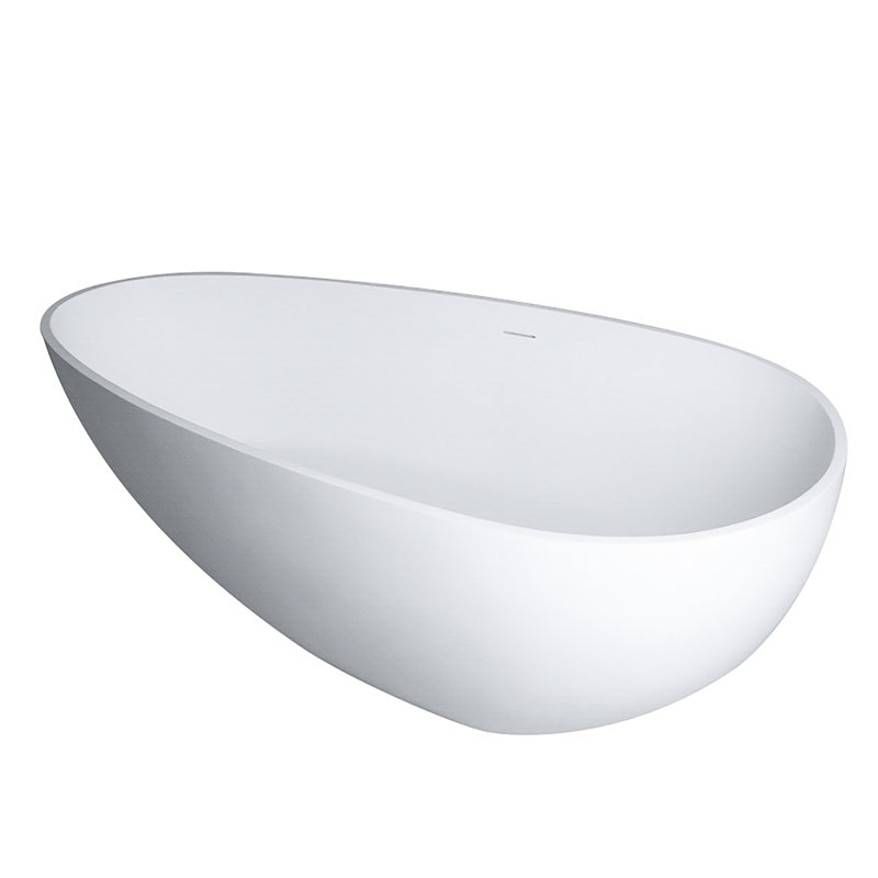 Matte White 59" Freestanding Soaking Bathtub, Stone Resin Constitution, , Ergonomic Lumbar Support, Fast Draining System Composition, Lumbar, Feature
