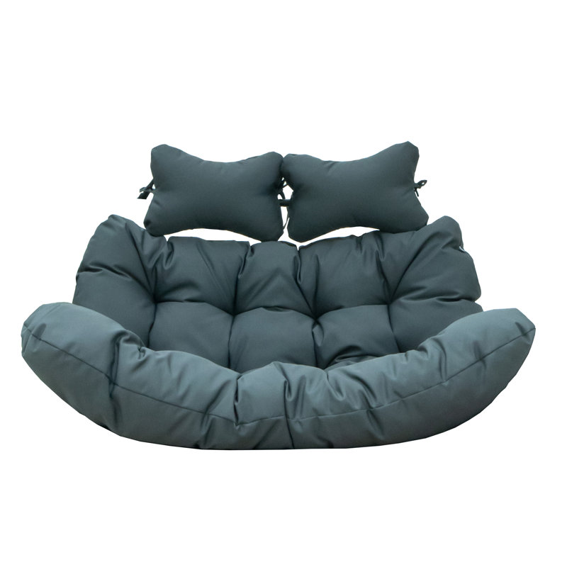 Modern Upholstered 2 Person Hanging Egg Swing Chair Cushion With Headrest, Charcoal
