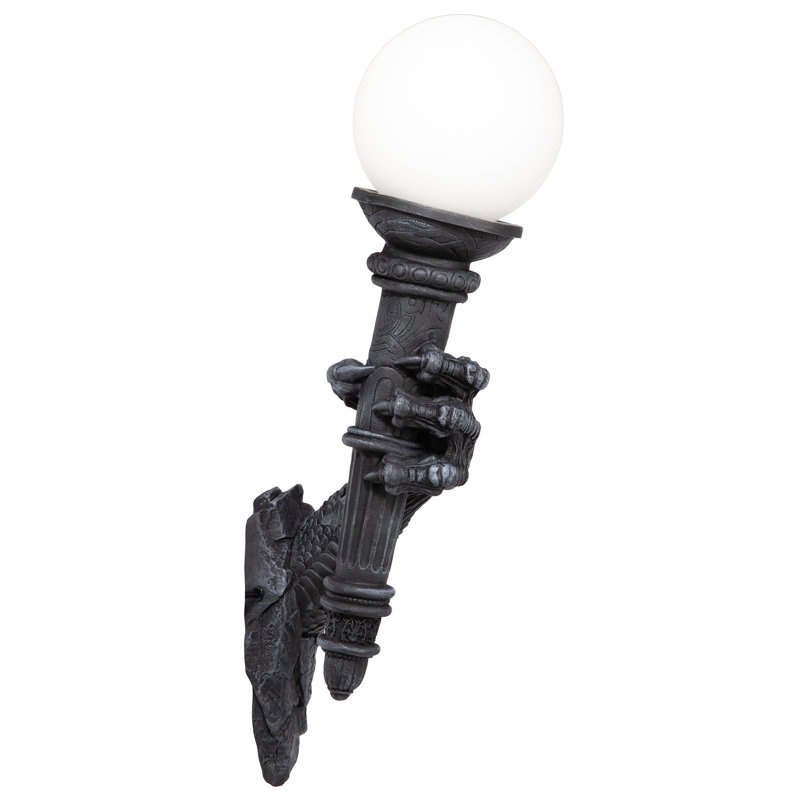 Medieval Dragon Talon Black Resin Wall Sconce with Glass Globe