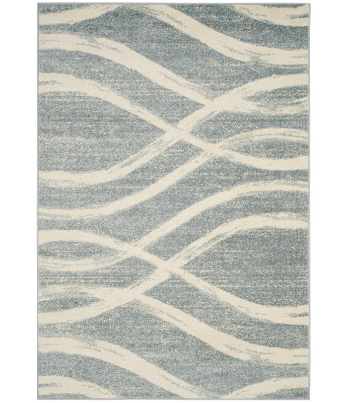 Tapis performance abstrait Shelva, Rectangle 6 pi x 9 pi, Cream/Slate Blue