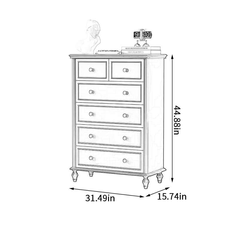 Simple Black Solid Wood 6-drawer Storage Cabinet