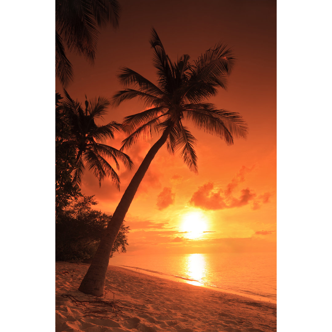 Beach Scene With Sunset - Wrapped Canvas Print