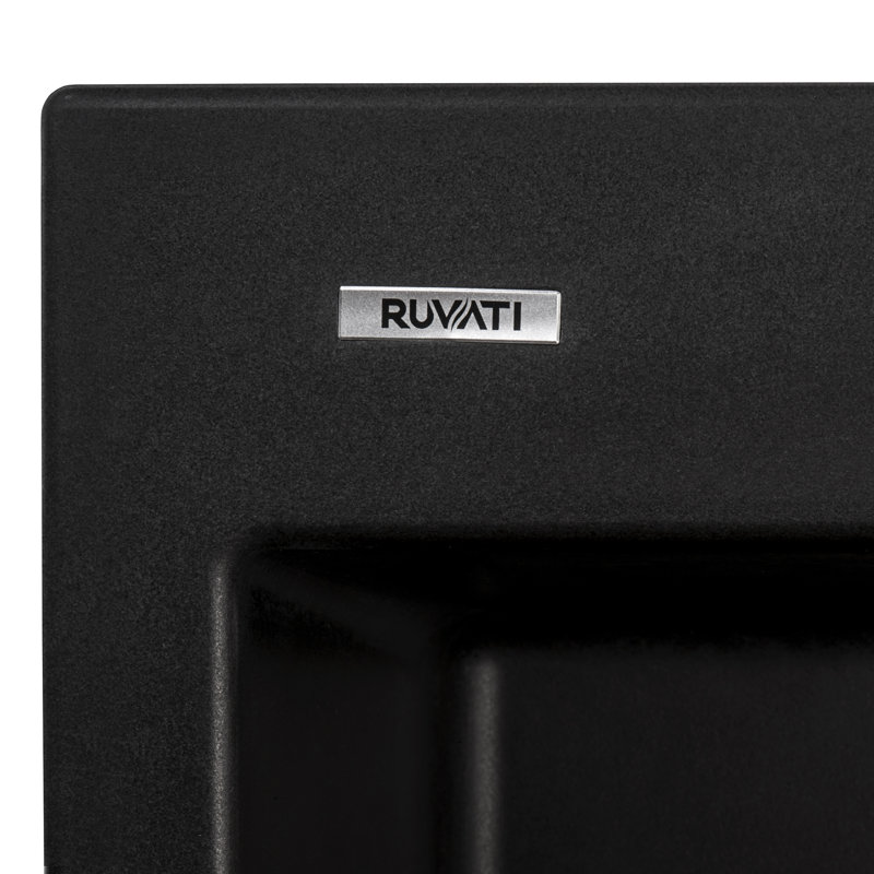 Ruvati 22 x 20 inch epiGranite Drop-in Topmount Granite Composite Quartz Single Bowl Wet Bar Prep Sink - Midnight Black -
