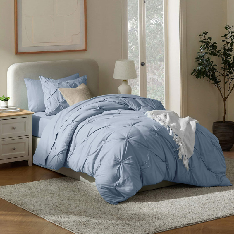 Ensemble d'édredon plissé avec draps Bed-in-a-Bag, Pierre bleue, Édredon simple + 4 pièces supplémentaires