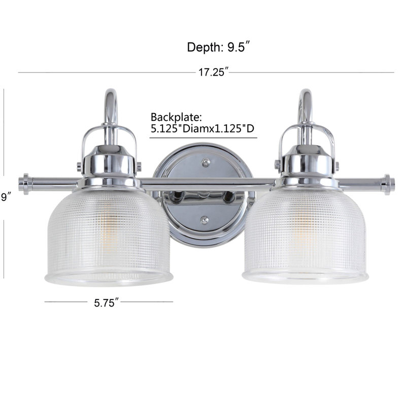 Éclairage pour meuble-lavabo moderne de 17,25 po en chrome, applique murale à 2 lumières DEL, abat-jour cloche en verre transparent pour cuisine de couloir à miroir, homologué ETL, ampoule DEL incluse