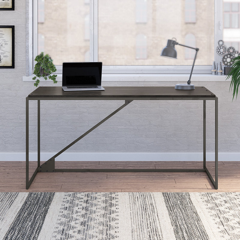 Ovia Industrial Writing Desk, 30" H x 61.4" W x 25.1" D, Dark Grey Hickory