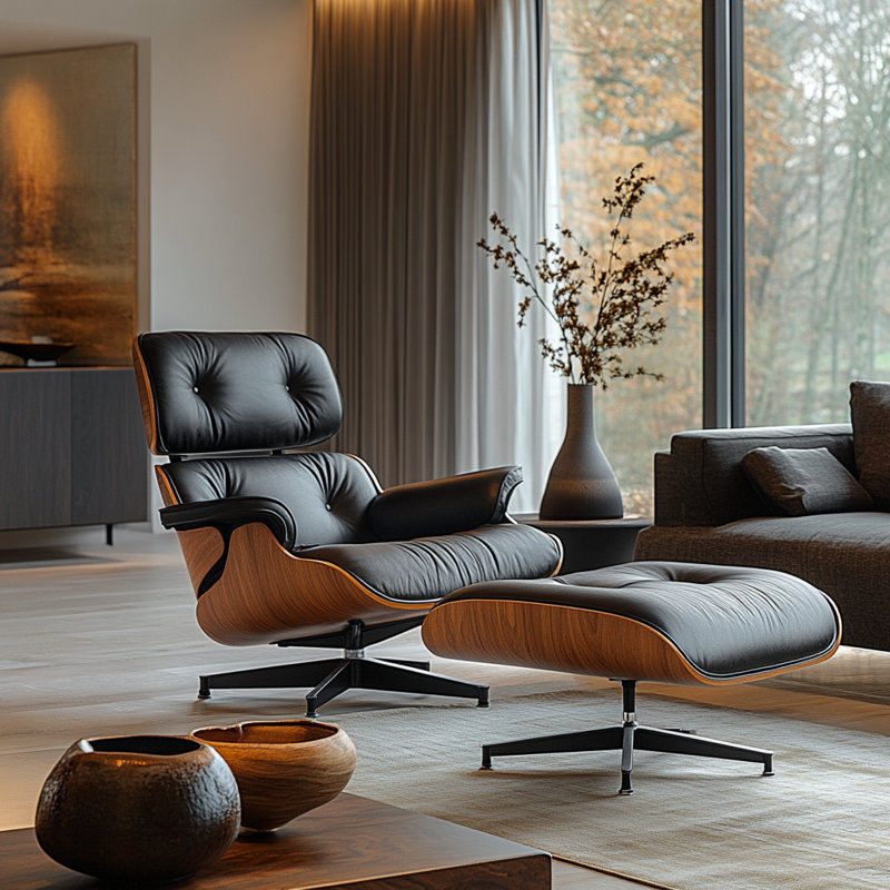 Méridienne rembourrée en cuir de polyuréthane de style Mid-Century avec repose-pieds, structure en bois massif, base en alliage d'aluminium robuste pour le bureau à domicile et le salon