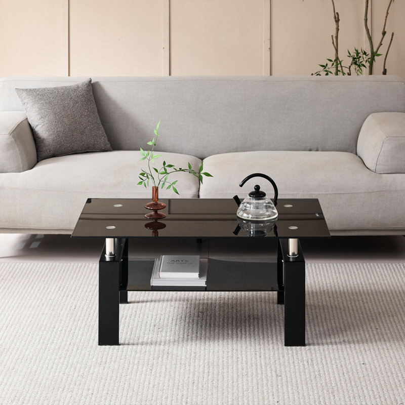 2 tables basses en verre trempé de 40,15 po x 23,36 po x 17,72 po de style moderne pour la maison, avec surface lisse, facile à assembler et offrant 2 espaces de vie à la mode, transparent et facile