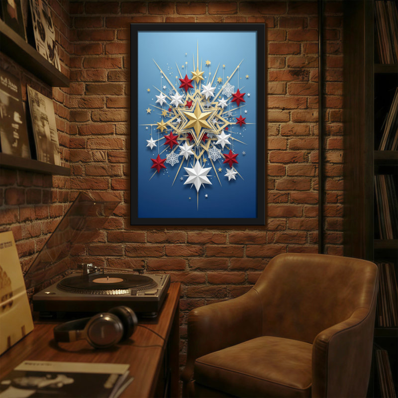 Christmas Golden Star Red White Snowflake Pattern, 30" H x 20" W
