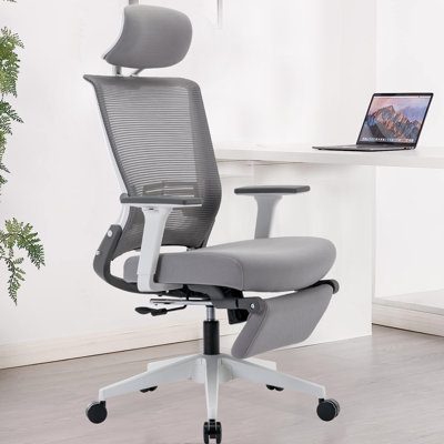 Chaise de bureau ergonomique en filet avec dossier pliable, soutien lombaire réglable, accoudoirs en 2 dimensions et repose-pieds rétractable, chaise de bureau à domicile à assemblage minimal - vert