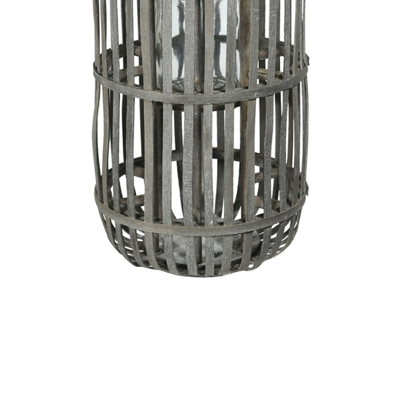 Lanterne en bois rond, Gris, H 18 po x l 9,5 po x P 9,5 po