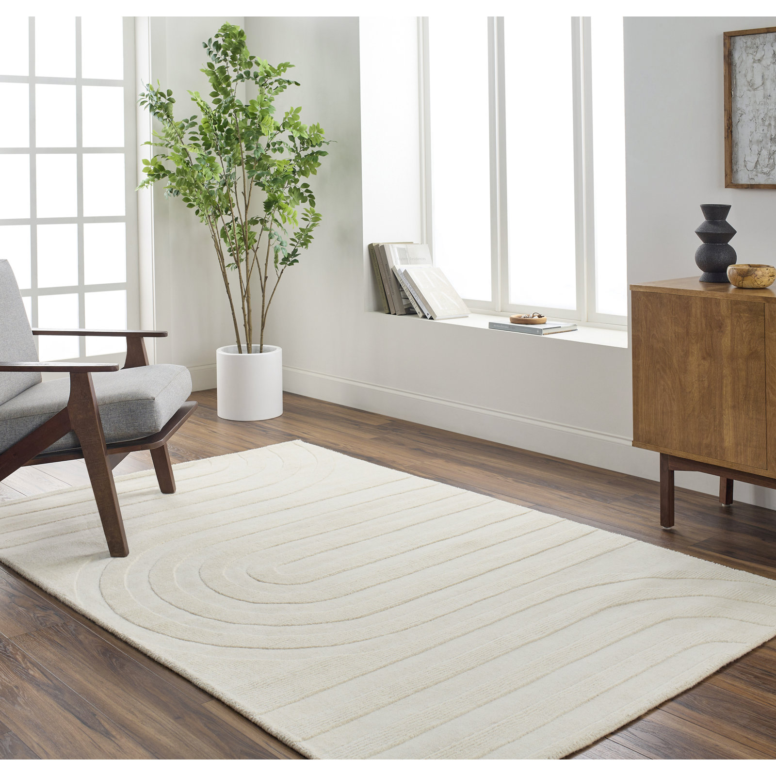 Kell Hand-Woven Cream Wool Rug, Rectangle 9' x 12'
