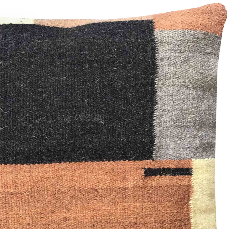 100% Wool Throw Square Ivory/Brown/Black Pillow Cover & Insert