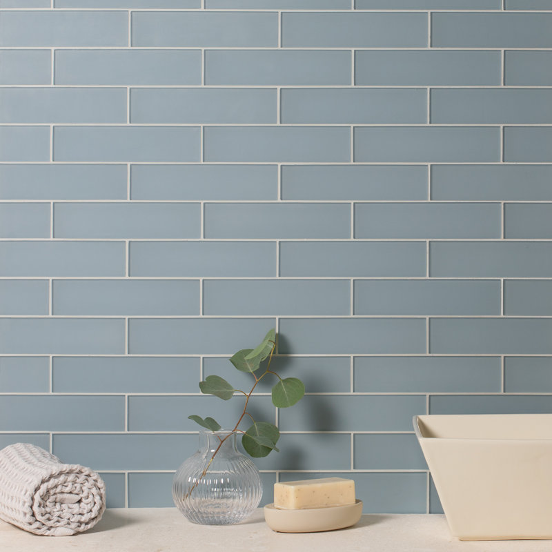 2 po x 8 po Carrelage en verre, Aqua bleu mat