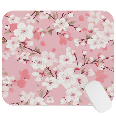 Floral Japanese Cherry Blossom Flowers Sakura I Zen Gaming Cute Office Laptop Desk Pad Gift Mat Square Rectangle Non-Slip Mousepad