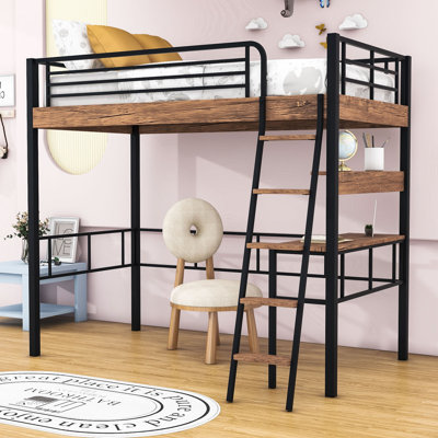 Andrina Kids Metal Loft Bed with Built-in Desk, Shelf and Guardrails by Mason & Marbles